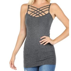 NWOT Zenana Seamless Triple Criss Cross Front Long Cami Tank Top